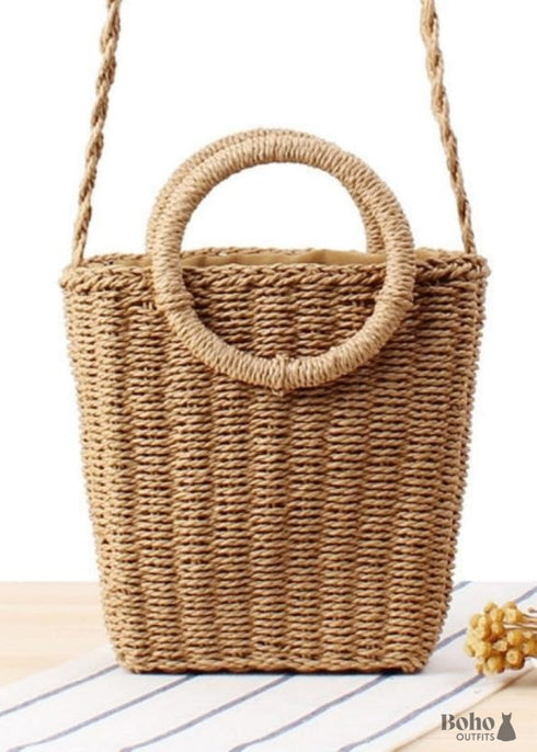 Bolso tipo cubo de paja trenzada Kinsley